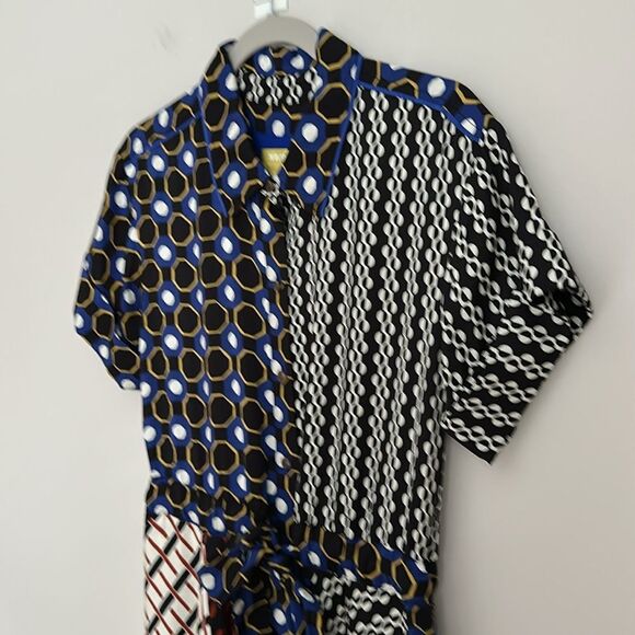 Anthropologie Maeve Contrast Midi Shirt Dress Patchwork Boho Short Sleeve Size S - Picture 5 of 11